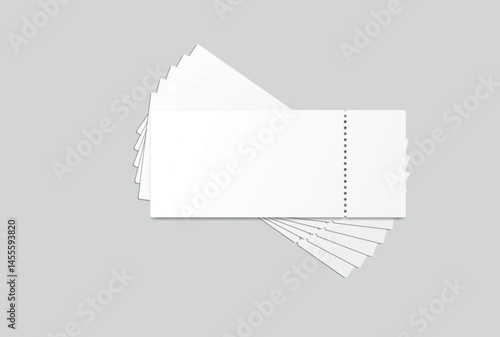 Realistic 3D Ticket Mockup with one stud rip line. Blank template design for lottery coupon, voucher, entertainment show, event, concert, boarding pass, discount, flyer isolated on background. Vector
