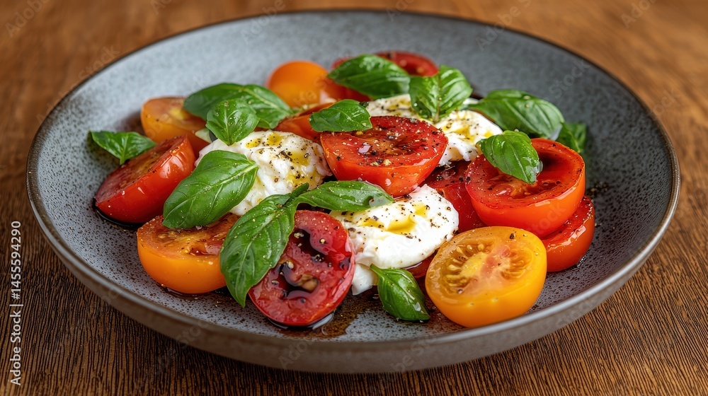 Fresh Caprese Salad with Mozzarella, Tomatoes, and Basil Leaves Fresh Caprese Salad with Mozzarella, Tomatoes, and Basil Leaves