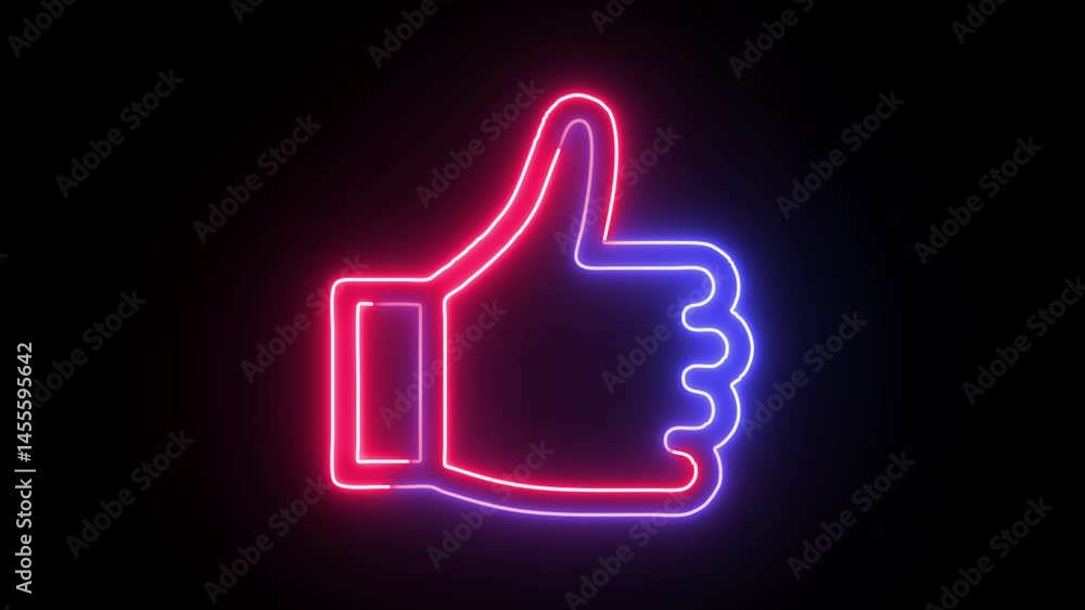 Glowing neon Like button animation. Animated neon thumb up icon on black background. 4k video. Glowing neon Like button animation. Animated neon thumb up icon on black background. 4k video.