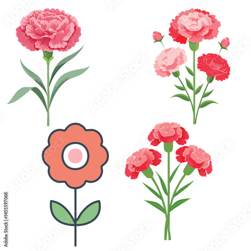 Delicate Carnation Flower Illustration – Botanical Art for Prints, Design & Decor