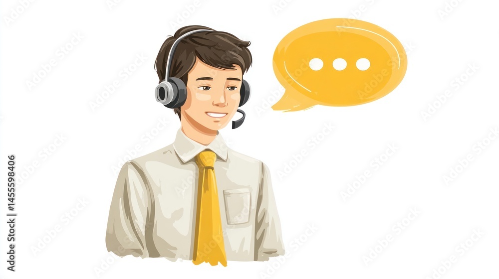 Customer Service Representative with Headset and Speech Bubble Customer Service Representative with Headset and Speech Bubble
