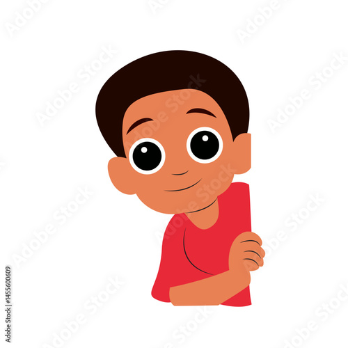 Cute Boy Cartoon Red Shirt Portrait