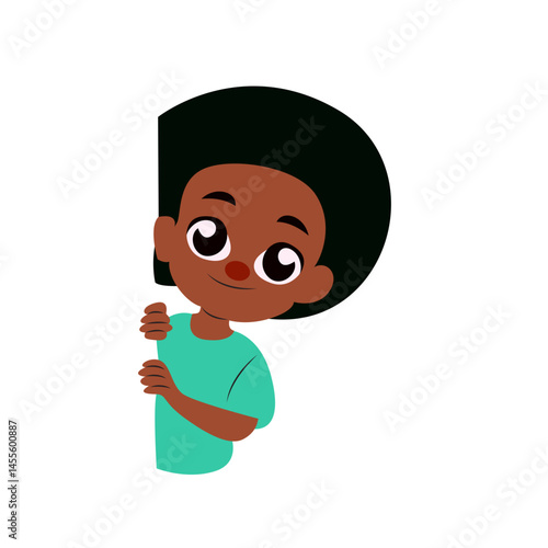 Cute Black Boy Peeking Corner Cartoon