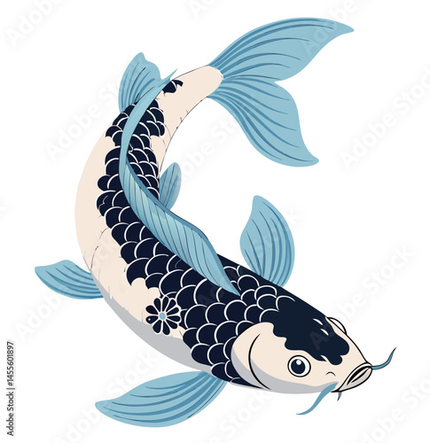 Serene Blue and Black Koi Fish Swimming Gently