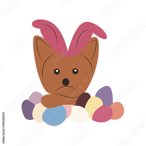Easter Bunny Dog Sitting Eggs