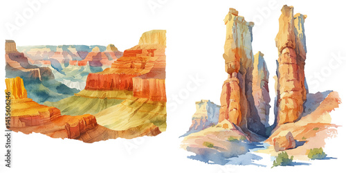 canyon lanscape watercolor vector illustration
