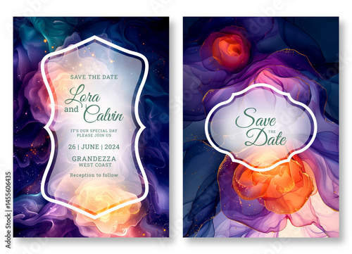 Wedding invitation template, business brochure template, purple flower art flyer design, universal background, versatile vector background, creative brochure template, party invitation template