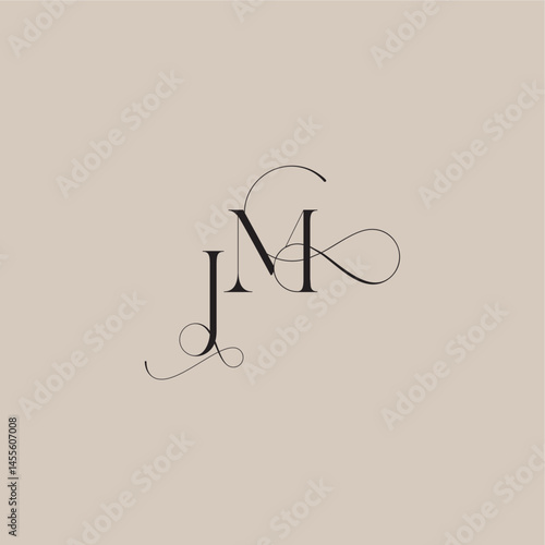 beautiful initial wedding serif monogram logo letter line and bold mix concept JM