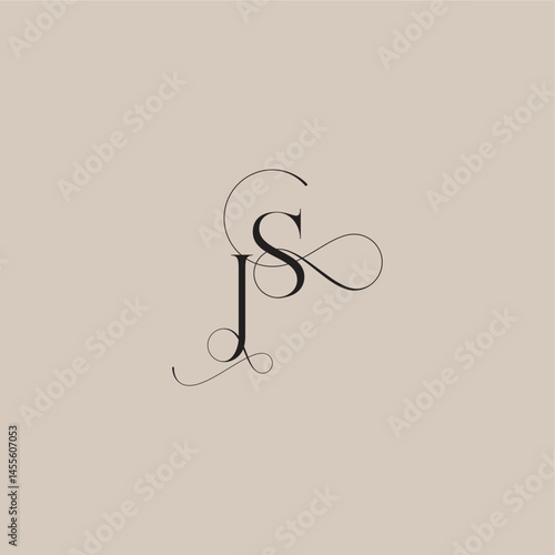 beautiful initial wedding serif monogram logo letter line and bold mix concept JS