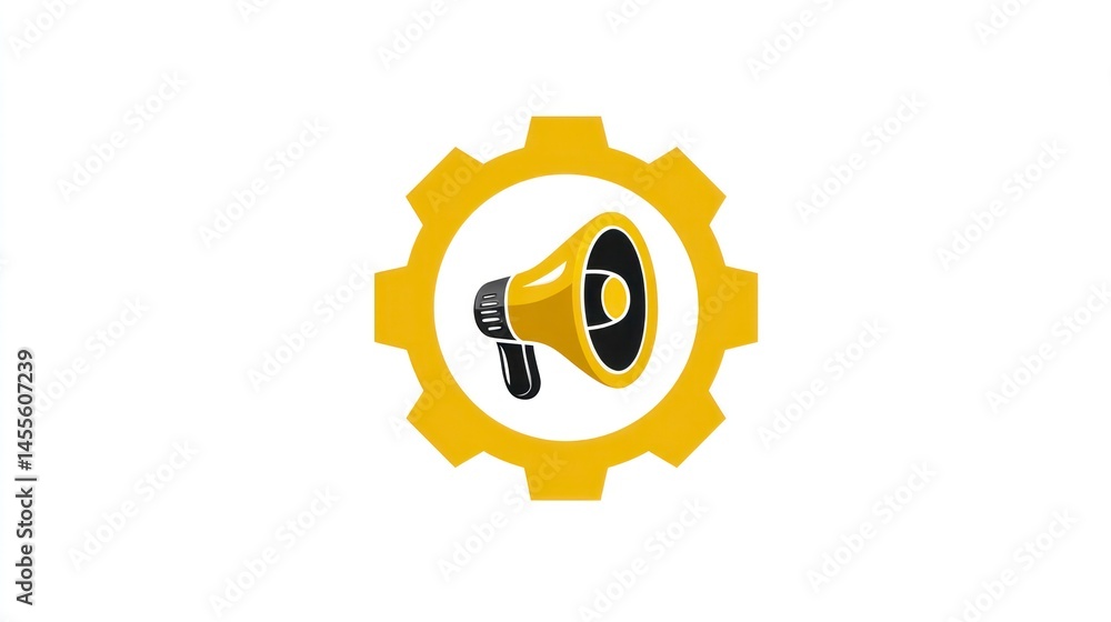 Obraz premium Gear and Megaphone Icon for Communication and Technology Concepts