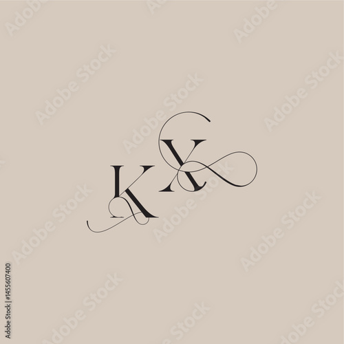 Schilderij op canvas beautiful initial wedding serif monogram logo letter line and bold mix concept K