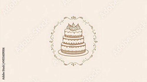 An illustrated cake with three tiers within a decorative frame