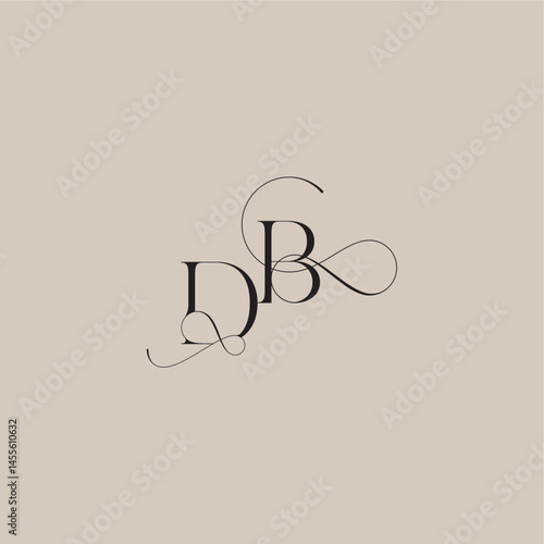 wedding serif monogram logo line and bold mix concept DB beautiful initial letter
