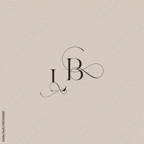 wedding serif monogram logo line and bold mix concept LB beautiful initial letter