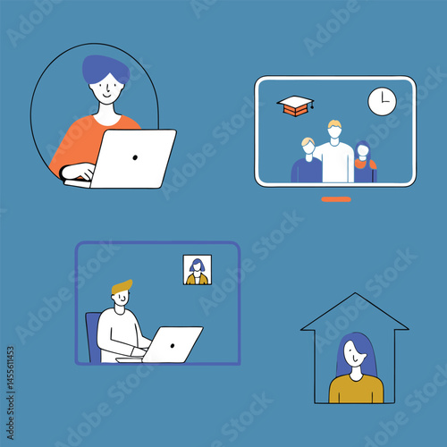 Modern Education and E-Learning Scenes with Students and Tutors