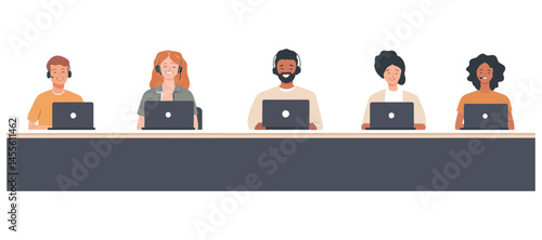 Diverse Customer Support Team Working on Laptops
