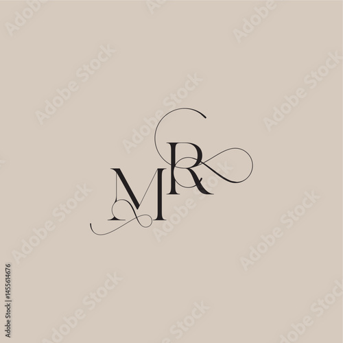 wedding serif monogram logo line and bold mix concept MR beautiful initial letter