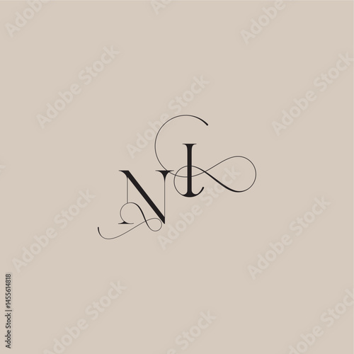 wedding serif monogram logo line and bold mix concept NI beautiful initial letter
