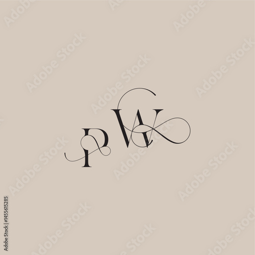 wedding serif monogram logo line and bold mix concept PW beautiful initial letter