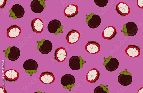 purple background with mangosteen seamless pattern. mangosteen pattern.