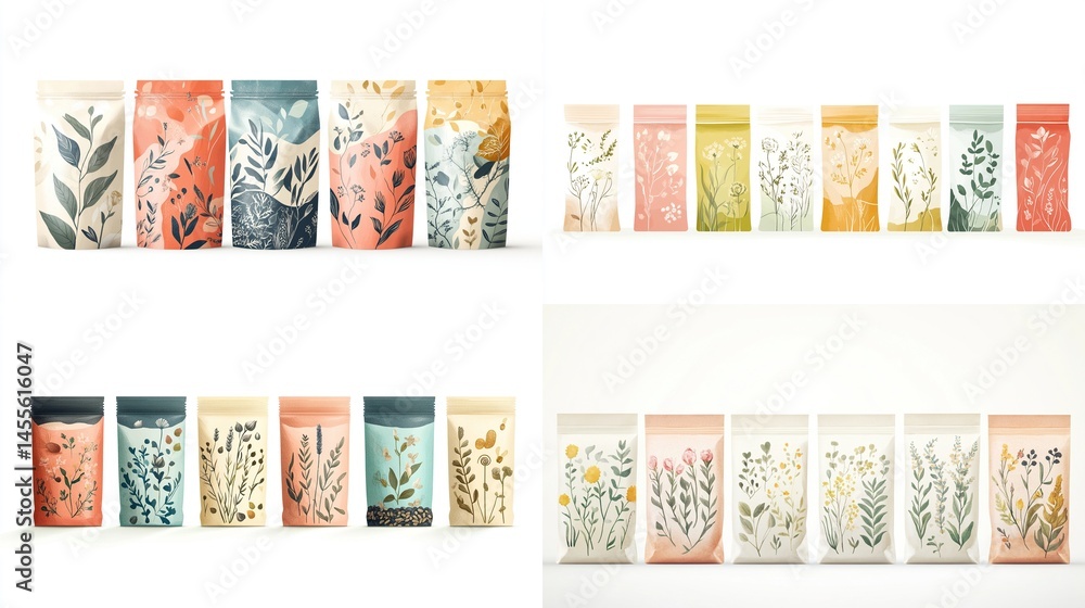 Packaged goods with botanical design Packaged goods with botanical design