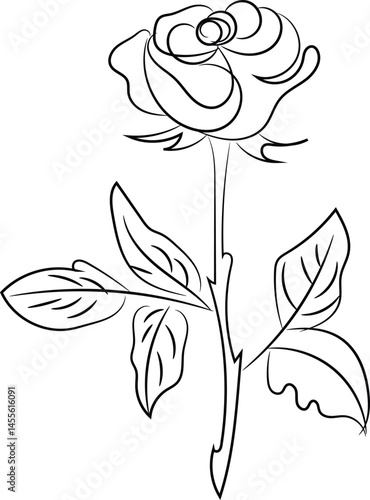 Elegant Single Line Drawing of a Rose with Leaves