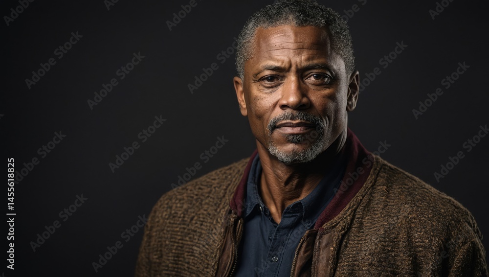 Obraz premium Middle-aged African American male captured in a studio portrait.
