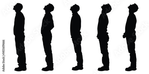 Five Male Silhouettes Looking Upward  Human Figures Poses Profile View