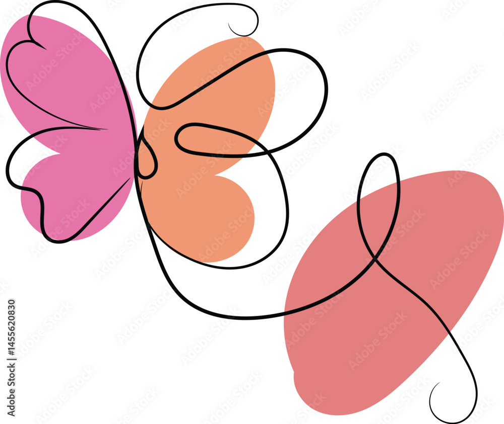 Abstract Butterfly Line Art with Pastel Pink and Orange Shapes Abstract Butterfly Line Art with Pastel Pink and Orange Shapes