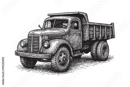 Old Dump Truck engraving woodcut illustration
