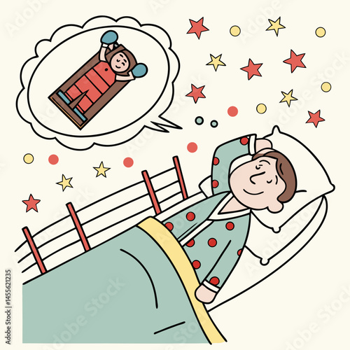 Cartoon Boxer in Pajamas Dreaming of Winning the Championship Belt