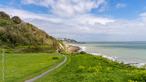 Benches near Castle Cove overlooking Ventnor Bay, Isle of Wight, UK