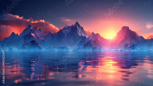 Futuristic low-poly landscape wallpaper with crystal blue polygonal shapes floating on dark background, featuring subtle glowing edges in ultra HD 8K resolution and minimalist cyber aesthetic
