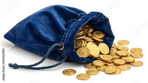 Blue Velvet Sack Overflowing with Shiny Gold Coins V3