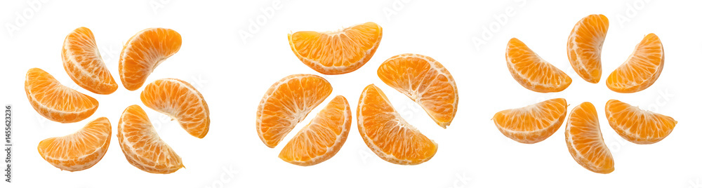 set of Fresh mandarin orange segments isolated on transparent background set of Fresh mandarin orange segments isolated on transparent background