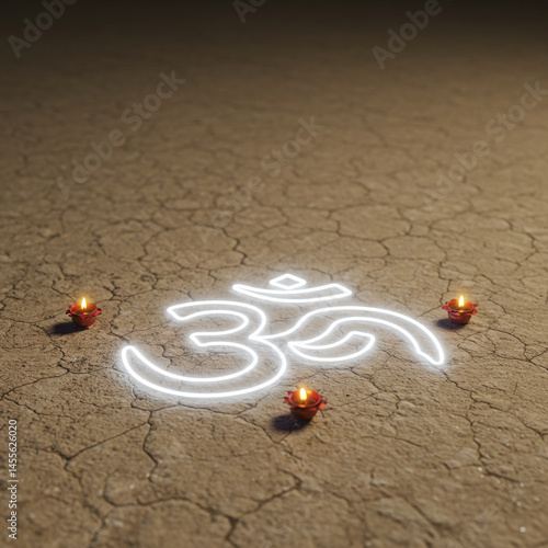 Om Symbol with Burning Diya...