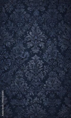 Deep midnight blue damask wallpaper, repeating floral pattern , shadow, pattern