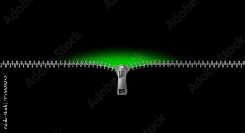 Abstract Zipper Unziping Green Light, Graphic Design, Digital Art, Background,  Illustration, Technology,  Secret, Mystery, Reveal