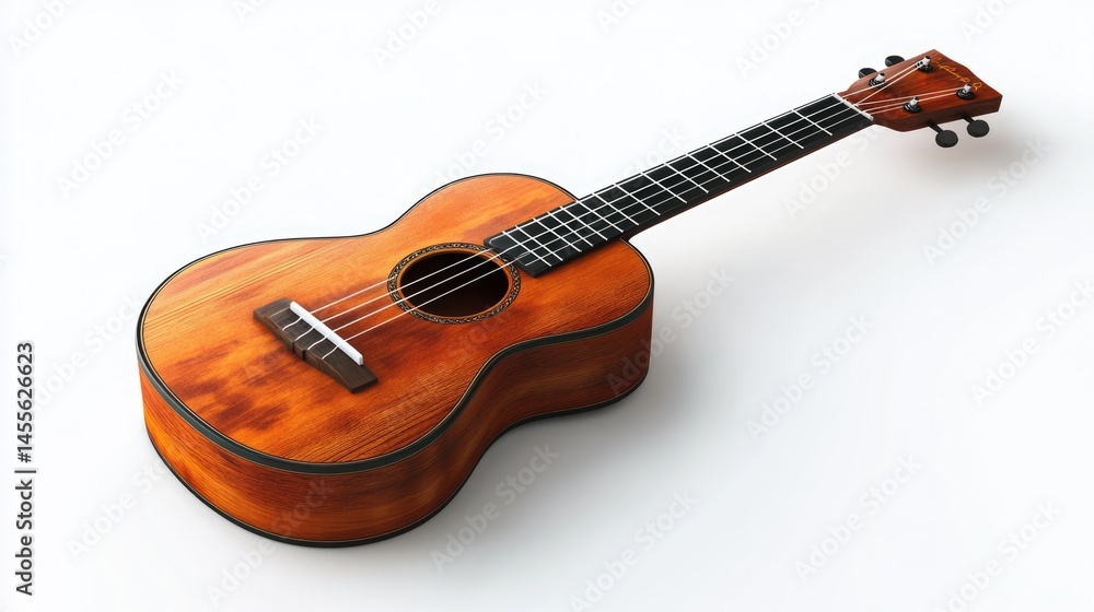 Obraz premium Wooden ukulele with visible grain, isolated on white background. Use for music, instrument, or Hawaiian culture-themed sites/blogs.