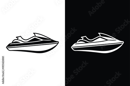 Jet Ski Vector Illustration. Isolated Monochrome Outline Design
