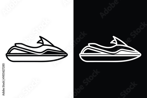 Jet Ski Line Icon. Simple Vector Illustration in Black and White