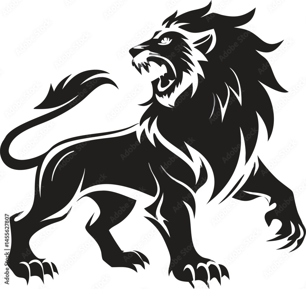 Fototapeta premium Powerful Black Lion Silhouette Roaring Aggressively