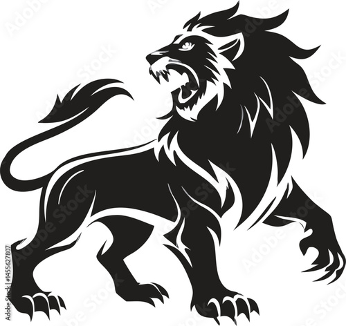 Powerful Black Lion Silhouette Roaring Aggressively