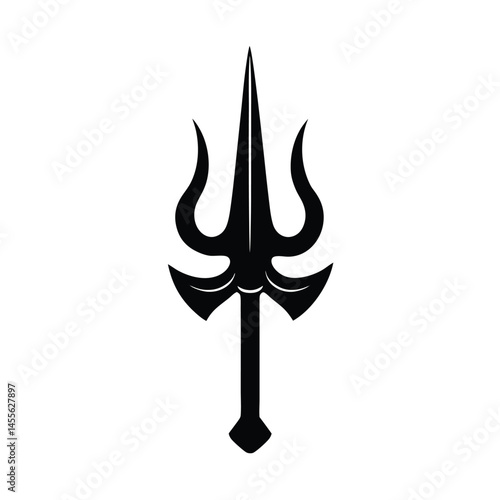 metallic trishul reflective chrome effect vector art silhouette