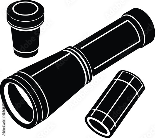 flashlight with batteries beside it on white 