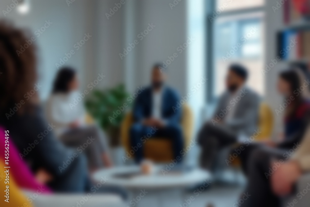 Soft Abstract Blurred Group Therapy Session with People Sitting in a Circle, Creating a Supportive and Confidential Background for Mental Health and Support Concepts, Soft Focus Soft Abstract Blurred Group Therapy Session with People Sitting in a Circle, Creating a Supportive and Confidential Background for Mental Health and Support Concepts, Soft Focus