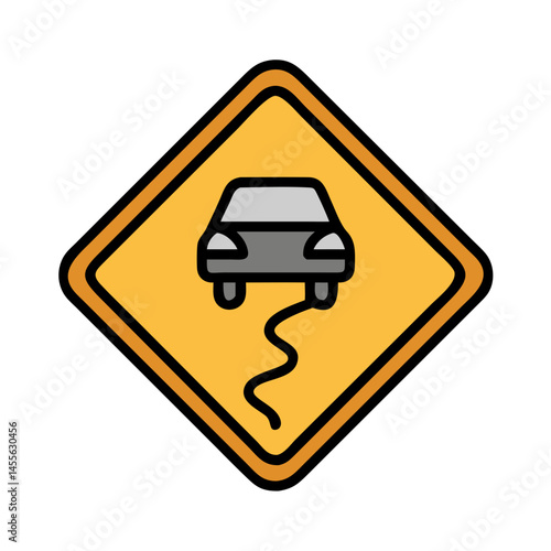 Slippery Road Warning Symbol Icon Design