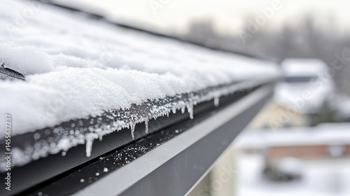 Snowy roof with icicles