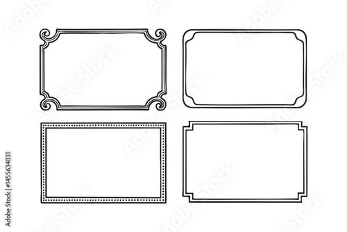 Set of simple decorative frames engraving woodcut illustration