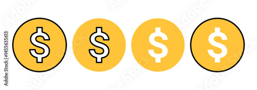Dollar sign icon set. American currency icon. Us dollar symbol.  dollar coin. simple black dollar icon. Money coin isolated. Vector illustration.